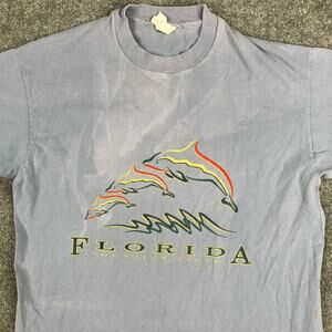 Winning Circle T-Shirt Mens L Blue Florida Dolphin Graphic Tee Vintage